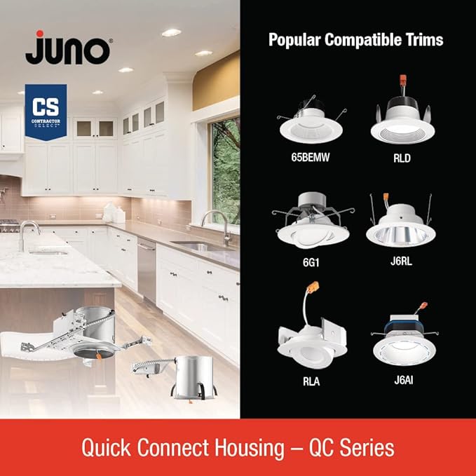 Juno 4" Quick Connect Housing for LED Recessed Lights for New Construction, IC Rated, Air-Loc Sealed LED Recessed Light Housing, Includes Prewired Junction Box for Ceiling Lighting, 6-Pack