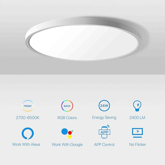 MELEGAN 4 Pack Smart Led Ceiling Light Flush Mount, 12 Inch 24W Ceiling Light Fixture Dimmable 2700K-6500K, RGB Ambient Light Fixture WiFi Compatible with Alexa Google Home for Bedroom Living Room