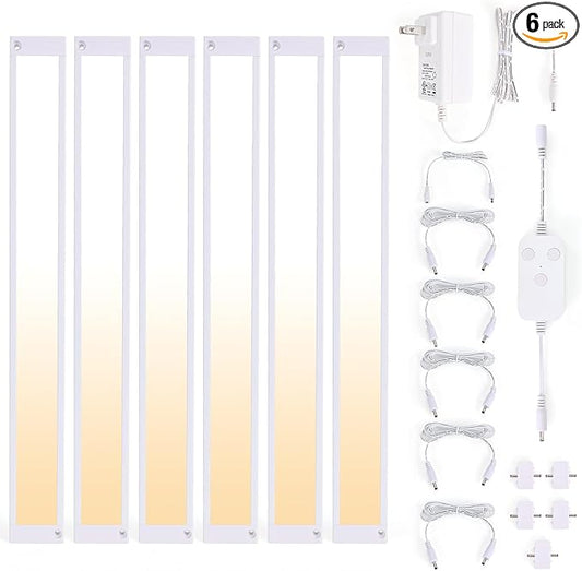 6pack 12inch Dimmable LED Under Cabinet Light Kit, 2700K to 6000K Smart LED Under Counter Lighting Fixture, Compatible with Alexa, Google Assistant, for Kitchen, Pantry, Shelf (White)