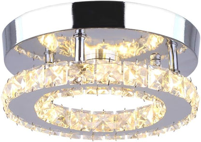 Modern Mini Led Chandelier Semi Flush Mount Crystal Lighting Ceiling Crystal Lamp for Bedrooms Dinning Rooms Hallway(Round Warm White)
