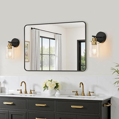 Zarbitta Set of 2 Wall Sconces for Bathroom, Black and Gold Modern Vanity Lights with Clear Glass Shade,Bathroom Wall Lamp for Mirror Kitchen Living Room Hallway Cabinet Porch