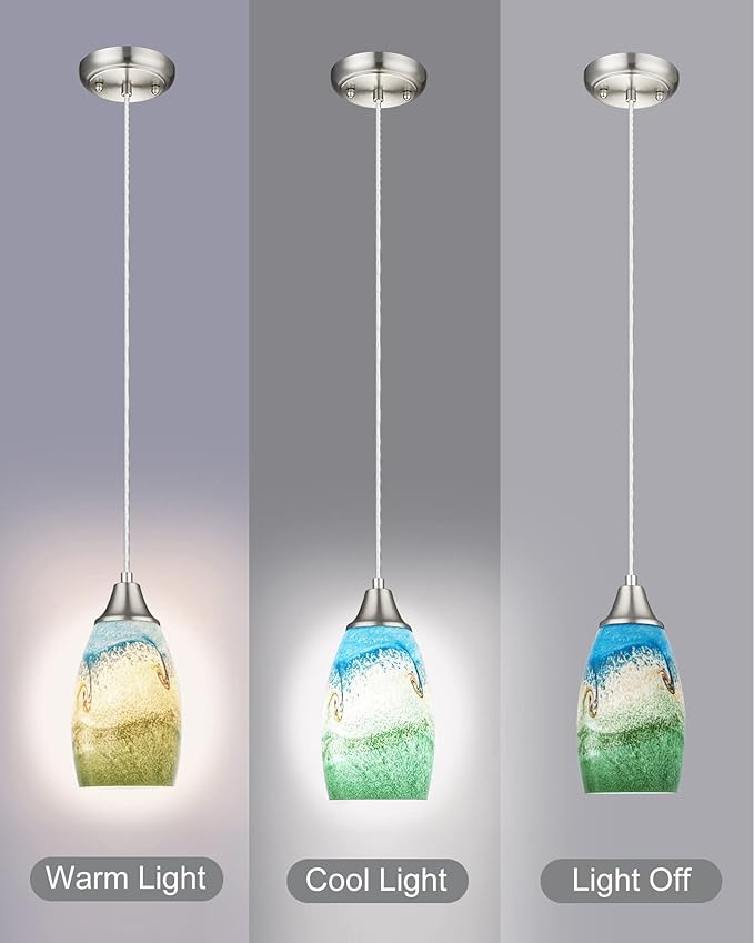 karyfine 3pack Mini Pendant Lights Kitchen Island Hand Blown Art Glass Hanging Ceiling Pendant Light Over Kitchen Sink Glass Pendant Light Shade for Coffee Bar,Dining Room,Stairs Multi Color