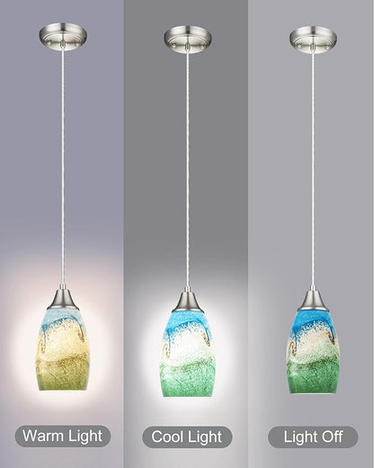 karyfine 3pack Mini Pendant Lights Kitchen Island Hand Blown Art Glass Hanging Ceiling Pendant Light Over Kitchen Sink Glass Pendant Light Shade for Coffee Bar,Dining Room,Stairs Multi Color
