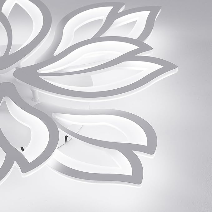 Modern LED Ceiling Light Fixture Dimmable, 28" White Modern Flower Ceiling Light with Remote Control, Low Profile Flush Mount for Bedroom, Kitchen, Living Room
