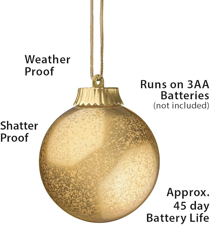 Xodus Innovation WP550-3 Outdoor LED Ornament, Battery Powered 5 Inch Pulsing Globe Lights with Dusk Sensor (Pack of 3) (Gold)
