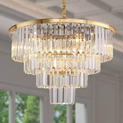 Gold Plated Crystal Modern Contemporary Chandeliers Pendant Ceiling Light 4-Tier Chandelier Lighting for Dining Room Living Room Bedroom Girls Room Dia 18"