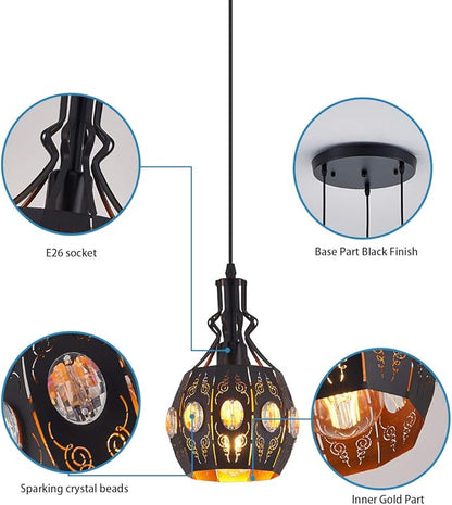 YLONG-ZS 3-Light Industrial Pendant Lighting Vintage Hanging Ceiling Light Fixtures,Farmhouse Rustic Lantern Pendant Light Hanging Lamps for Dining Room,Living Room, Hotel