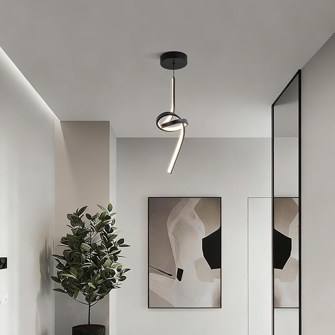 ADISUN Modern LED Pendant Light, Spiral Pendant Lights Kitchen Island, 4500K Neutral Light, Adjustable Height, Pendant Light Fixtures for Living Room Bedroom Hanging Light(Black)