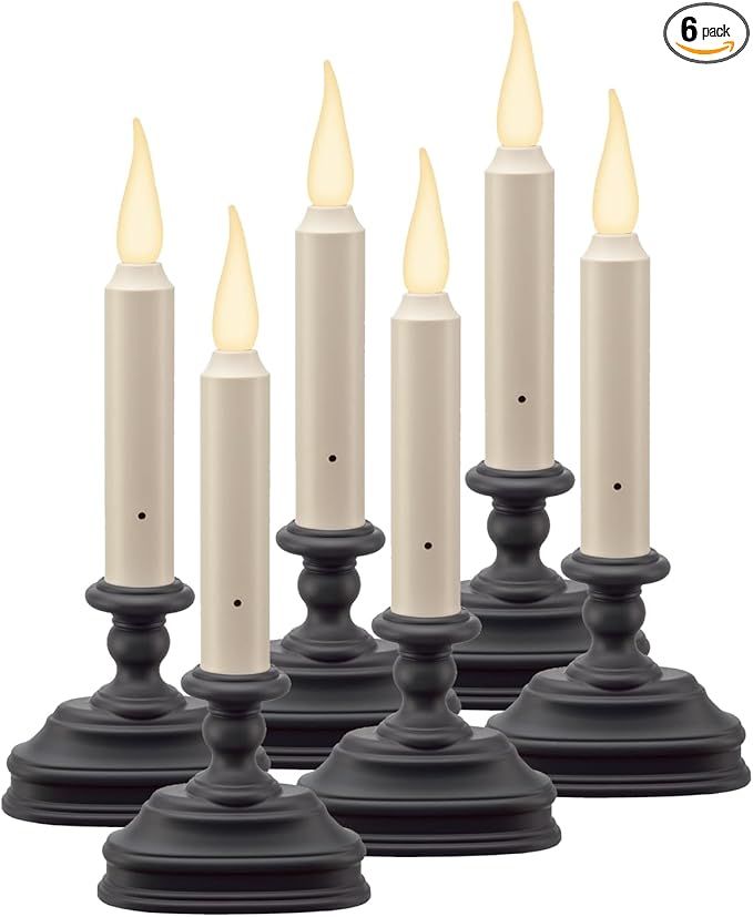 Xodus Innovations FPC1620A-6 Battery Operated 9 Inch Window Candle New Dynamic 3 D Warm White Flicker Flame, with 3 Position Switch and Automatic On Timer, Pack of 6, Black/Aged Bronze