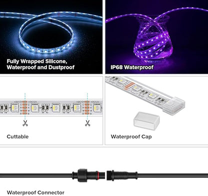 BTF-LIGHTING IP68 Waterproof Outdoor RGBW LED Strip 5050SMD RGB+Cool White(6000K-7000K) 4 Color in 1 DC12V 5m 16.4ft 60LED/m Multi-Colored Light White PCB Can Work Outdoor(No Adapter or Controller)