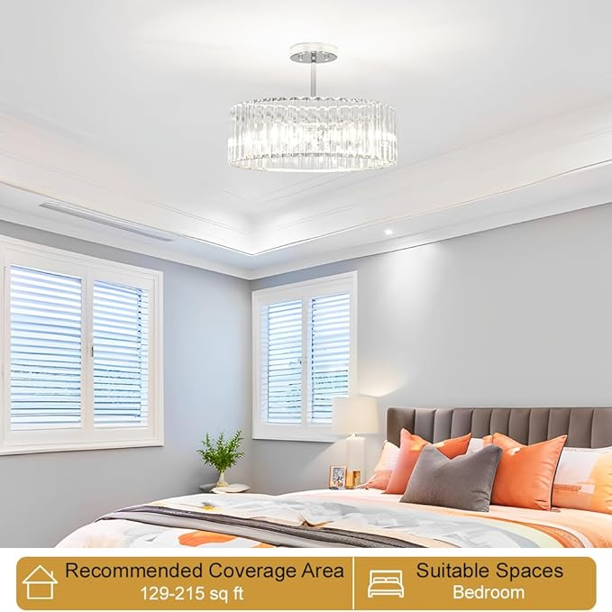 Lxybcce Modern Crystal Ceiling Light Fixture, Semi Flush Mount Ceiling Light, Chrome Hallway Lighting Fixtures Chandelier, Crystal Chandelier for Kitchen Bedroom Dining Room Closet, 5-Light, 16 Inch
