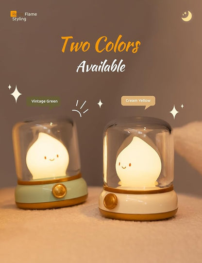 WANIDEA Cute Chibi Flame Lamp, Anime Cozy Lights, Retro Rechargeable Night Light, Decor, Cute Desk Accessories, Gifts 2 Pack (Yellow and Green)