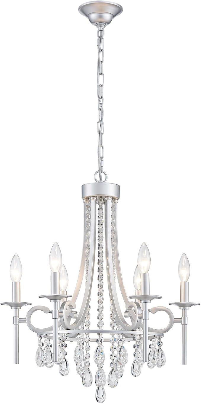 Modern Crystal Chandeliers for Dining Room, 6-Lights Chrome Round Chandelier for Entryway, Crystal Chandelier Pendant Ceiling Lighting Fixture for Living Room Bedroom Kitchen Island Foyer Staircase