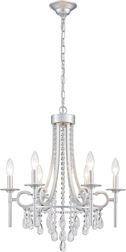 Modern Crystal Chandeliers for Dining Room, 6-Lights Chrome Round Chandelier for Entryway, Crystal Chandelier Pendant Ceiling Lighting Fixture for Living Room Bedroom Kitchen Island Foyer Staircase
