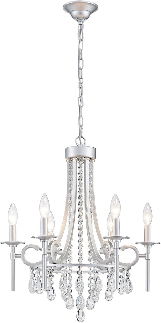 Modern Crystal Chandeliers for Dining Room, 6-Lights Chrome Round Chandelier for Entryway, Crystal Chandelier Pendant Ceiling Lighting Fixture for Living Room Bedroom Kitchen Island Foyer Staircase