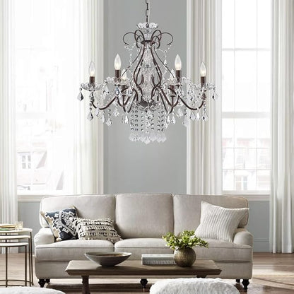 Saint Mossi 6 Light Crystal Chandelier Light Fixture Modern Chandelier Crystal Lighting, Crystal Pendant Raindrop Chandelier for Dining Room,Bedroom,Living Room,H23 x D24, 6-Light
