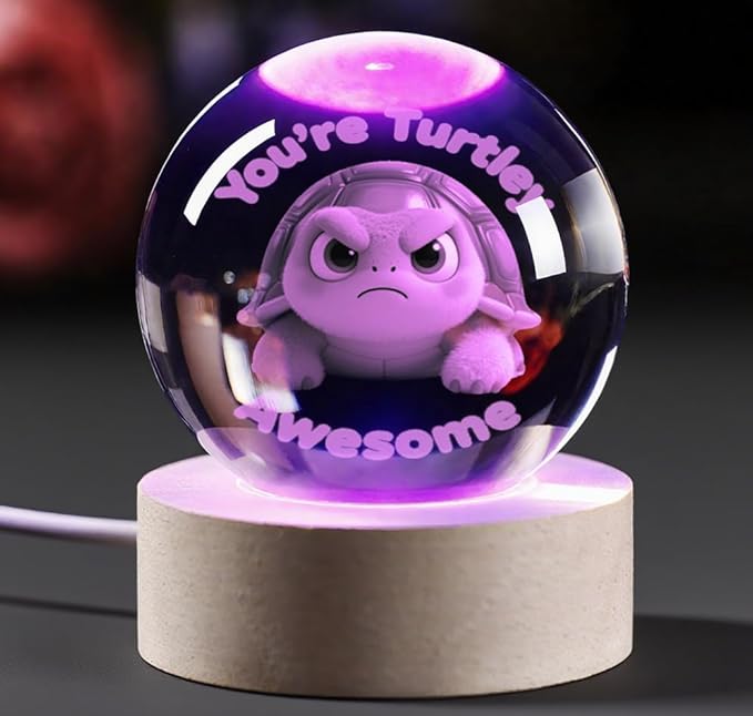Collectible Turtle 3D Crystal Ball Figurines, Emotional Support Desk Decor for Women, Women’s Desk Accessories & Gifts, Birthday Gift for Sister, Friend, Coworker