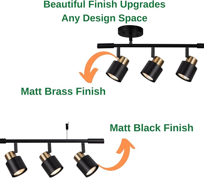 6 Light Track Lighting Kit, Matt Black Brass Finish Adjustable Height with Moden Flush Mount Ceiling Spotlight for Kitchen,Dining,Living Room,Home Improvement
