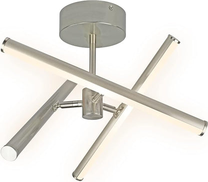 Ultralux Free Form LED Ceiling Light Fixture - Dimmable & Customizable, Semi-Flush Mount with Adjustable Light Bars - Easy-Install, Energy Efficient LED - (16", Brushed Nickel)