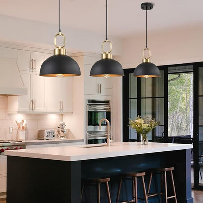 Farmhouse Pendant Lights Kitchen Island,10.2 Inch Single Dome Pendant Lighting, Adjustable Height Modern Island Lights for Kitchen, Industrial Ceiling Hanging Light for Dining Living Room Over Sink