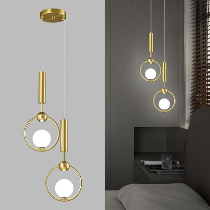 Modern Globe Glass Pendant Light fixtures 2-Light, Simplicity Gold Pendant Lighting, Mid Century Chandelier for Kitchen Island Dining Room Bedroom Entryway Hallway