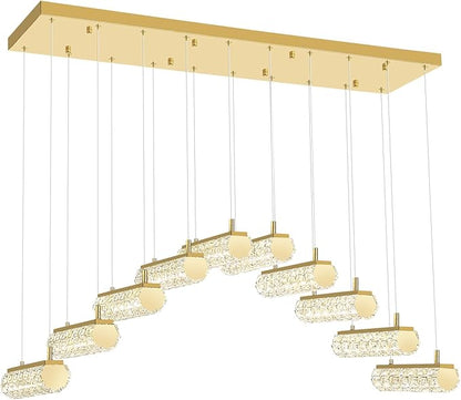 Crystal Kitchen Chandeliers Over Table,Rectangular Crystal Chandelier for Living Room Modern Linear Chandelier for Dining Room Dimmable Gold 10 Lights