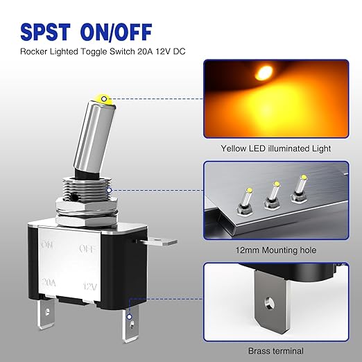 Nilight 3PCS Yellow LED Toggle Switches 12V 20A 3 Pin 2 Position ON Off SPST Heavy Duty Rocker Switch for Auto Car Marine RV Vehicles Truck Boat Dash
