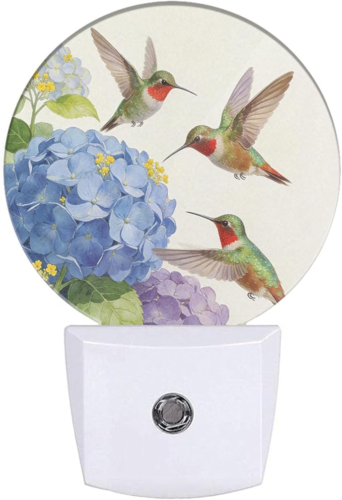 Bird LED Lighting Green Hummingbird on Branch Night Lights Plug into Wall with Dusk to Dawn Sensor for Bedroom Bathroom Living Room, 0.5W Sleep Friendly