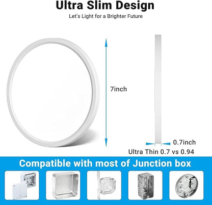 2 Pack LED Flush Mount Ceiling Light,7Inch 15W,3000K/3500K/4000K/5000K/6500K 5 Color Temperatures Ceiling Light Fixture for Kitchen Porch Hallway Bedroom Bathroom and Closet,White