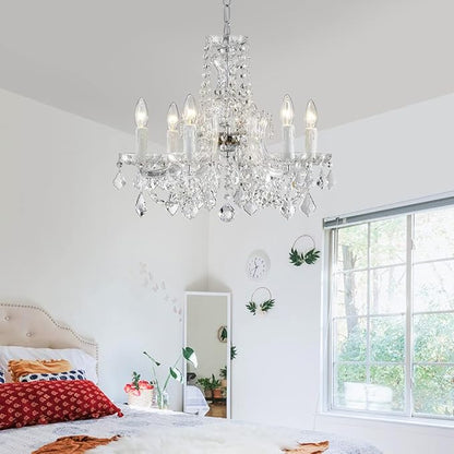 AGV LIGHTING Modern Chandelier Light Fixture, Crystal Pendant Raindrop Chandelier, Maria Theresa Silver Crystals Chandelier with 6-Lights, D20 X H18, Adjustable Chain Max 39"