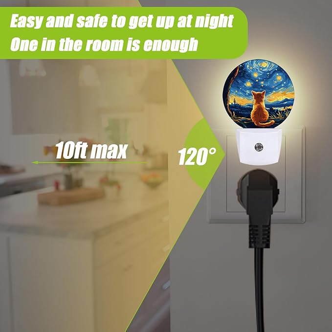 Lonely Cat Night Light,Starry Night Lights Plug into Wall for Kitchens Toilets Bedroom Decorative Half Round Nightlight Led Lamp 0.5W Sleep Friendly