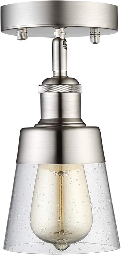 Fivess Lighting Modern Glass Flush Mount Light Fixture Mini Clear Seeded Glass Shade Semi Flush Mount Ceiling Light for Hallway Living Room Bedroom Kitchen Entryway, Brushed Nickel