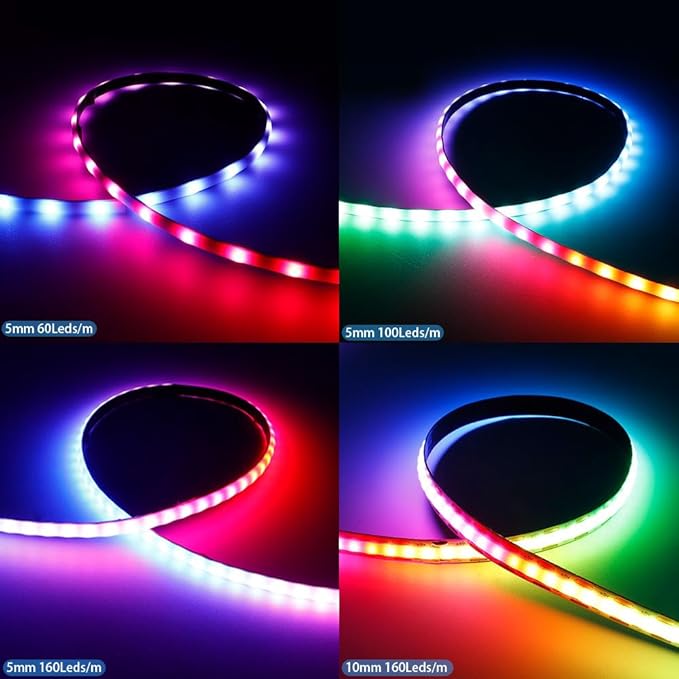 160LEDs/m 3.2FT WS2812B WS2812 LED Strip,5mm Width Individually Addressable Dream Color Flexible Smart Light Tape for Bedroom,Kitchen,Stage,TV Backlight,DC5V