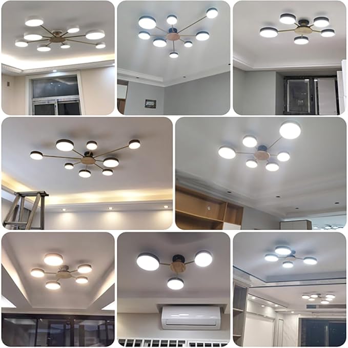 8-Lights LED Dimmable Ceiling Light Fixture,48 Inch Modern Ceiling Lights Flush Mount Wooden 64W Chandelier for Living Room Bedroom Kitchen,3000K/4000K/6000K White