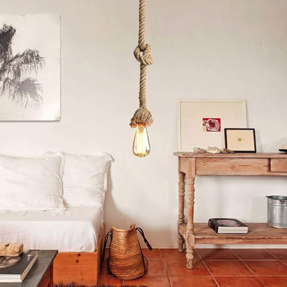 1 Head 1 Meter Vintage Hemp Rope Pendant Light Fixture E26/E27 Base, Vintage Ceiling Light Lamp,Retro Style for Dining Hall Restaurant Bar Lighting,110~130V, (Bulb not Included)