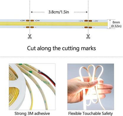 GOMING Motion Sensor COB LED Light Strip 32.8ft(10M) Natural White 4000K 3 Lighting Modes 3 Timing Off Modes 3 Brightness Modes with Power Adapter for Kitchen Cabinets Stair Showcase Bedroom Bed