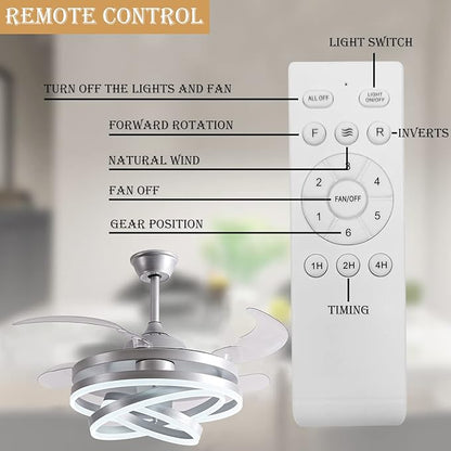 DatingDay 42" Invisible Ceiling Fan Chandelier Light,Modern DIY Ceiling Fan Light Remote Control 4 Retractable ABS Blades for Bedroom Living Dining Room Decoration