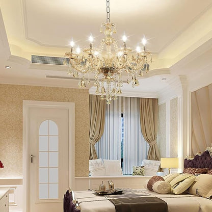 Modern Elegant K9 Crystal Chandelier 8 Lights, Cognac Crystal Ceiling Pendant Light Fixture Candle Style E12 Base for Living Room Bedroom Hallway (8 Lights)