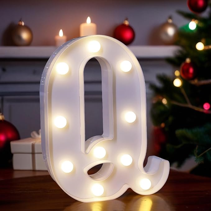 LED Light Up Marquee Letters, Battery Powered Decorative LED Letter Lights, Alphabet Light Up Letters for Wedding Birthday Party,Holiday Lamp or Home Bar Decoration (Letter Q)