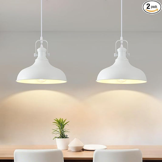 White Pendant Lights 2 Pack, Farmhouse Pendant Lights for Kitchen Island, 11.41" Kitchen Pendant Lighting, Modern Hanging Light Fixtures for Kitchen Dining Room