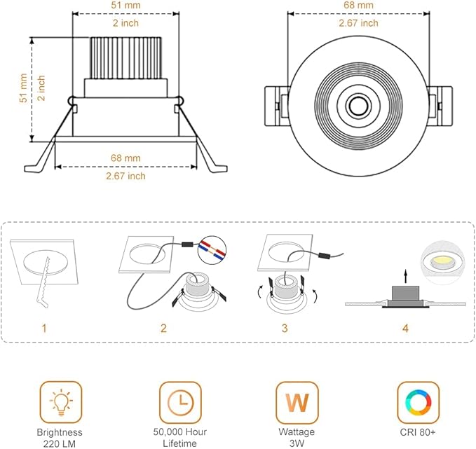 2Inch LED Recessed Ceiling Light, 3W Dimmable LED Downlight, Natural White 4000K, 60 Beam Angle COB Recessed Lights with Driver, 25W Halogen Bulbs Equivalent for Ceiling Lighting, Black 10 Pack