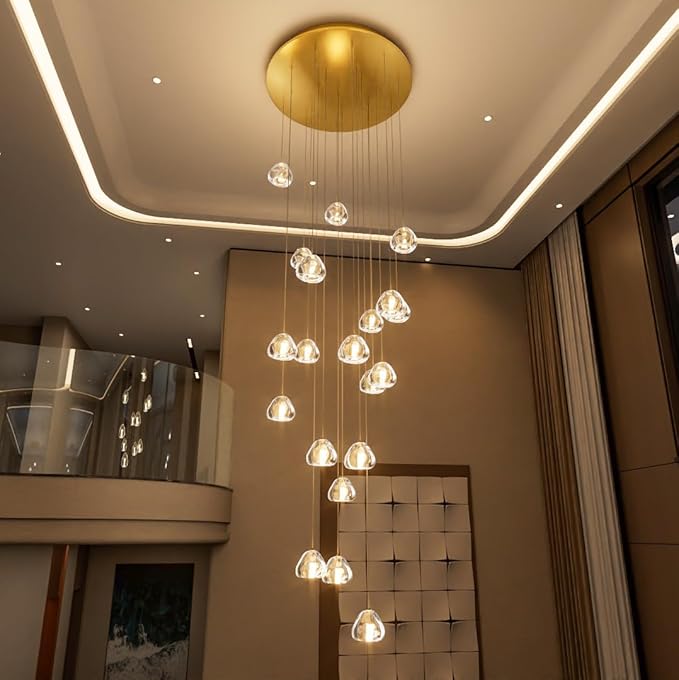 HAIXIANG LED Glam Chandelier 138 inches Long Light Luxury Crystal Ceiling Chandeliers Remote Dimmable High Ceiling Pendants Lighting Fixtures Gold 20 Lights