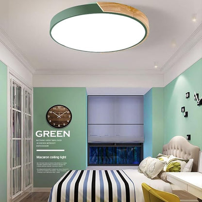 LED Ceiling Light Fixture,10 Inch Modern Wood Recessed Ceiling Lights,3000K-6000K Dimmable Light,12W Green Close to Ceiling Lighting Flush Mount for Bedroom Living Room