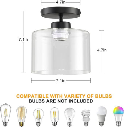 Semi Flush Mount Ceiling Light, Modern Kitchen Lighting Fixtures Ceiling, Rustic Ceiling Light Fixtures, Ceiling Lights with Glass Shade for Hallway Foyer Entryway Bedroom