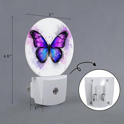 Purple Butterfly Night Light Plug Into Wall Auto Led Sleep Round Lamp for Living Room Hallway Stairs