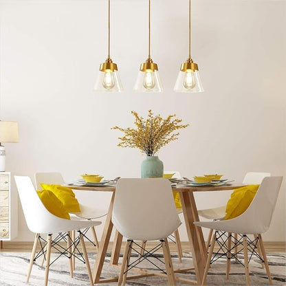 Modo Lighting Glass Pendant Light Metal Antique Brushed Brass Pendant Light Fixtures with Clear Glass Shade Modern Adjustable Hanging Light for Living Room Kitchen Island, Gold