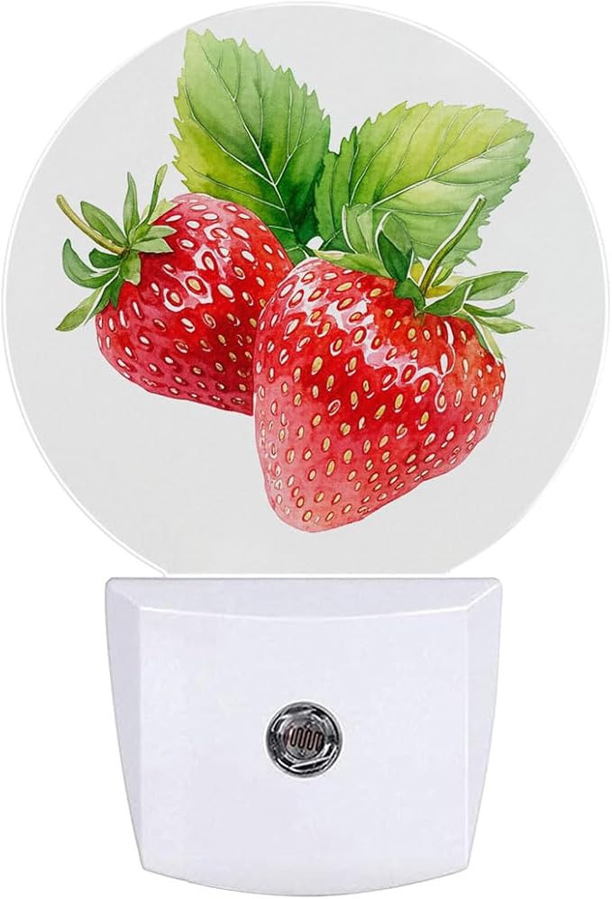Red Strawberry Night Light Plug Into Wall Auto Led Sleep Round Lamp for Living Room Hallway Stairs