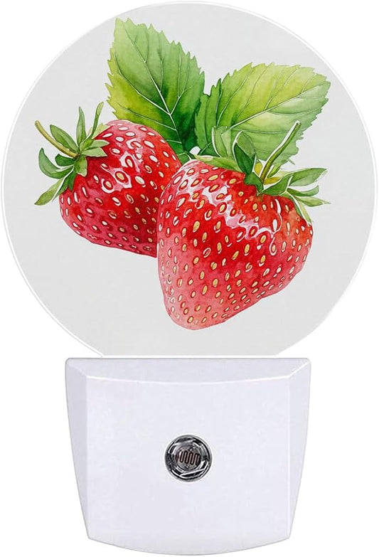 Red Strawberry Night Light Plug Into Wall Auto Led Sleep Round Lamp for Living Room Hallway Stairs