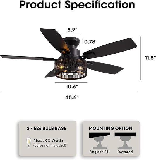 Ceiling Fans with Lights and Remote Control, Ceiling Fan for Bedroom Living Room (Flush Mount 46 in)