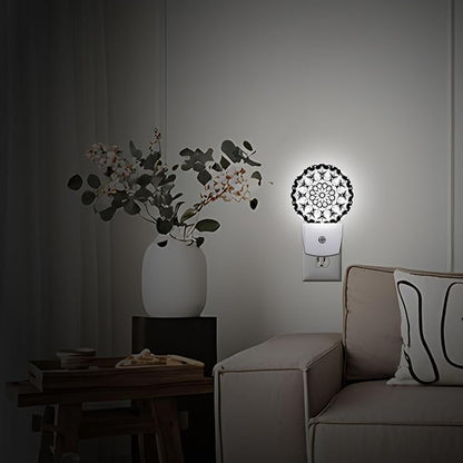 Black White Mandala Night Light Plug-in Sleep Lamp Led Dusk to Dawn Night Light for Bedroom